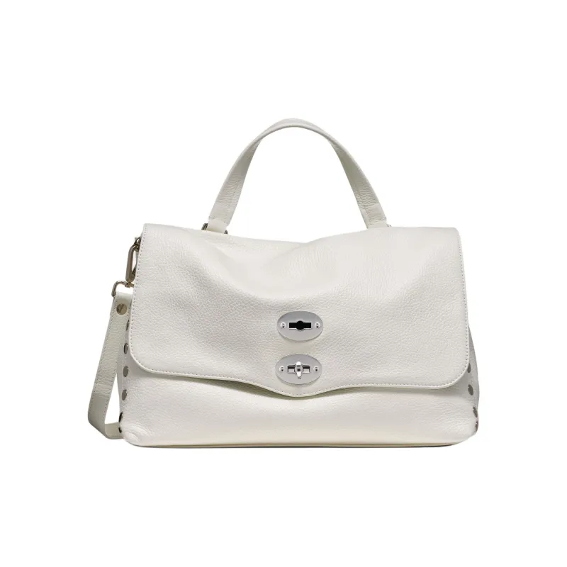 Zanellato Calfskin Messenger Bag, Shoulder Bag, Crossbody Bag, Handbag Medium Size Women's White-0