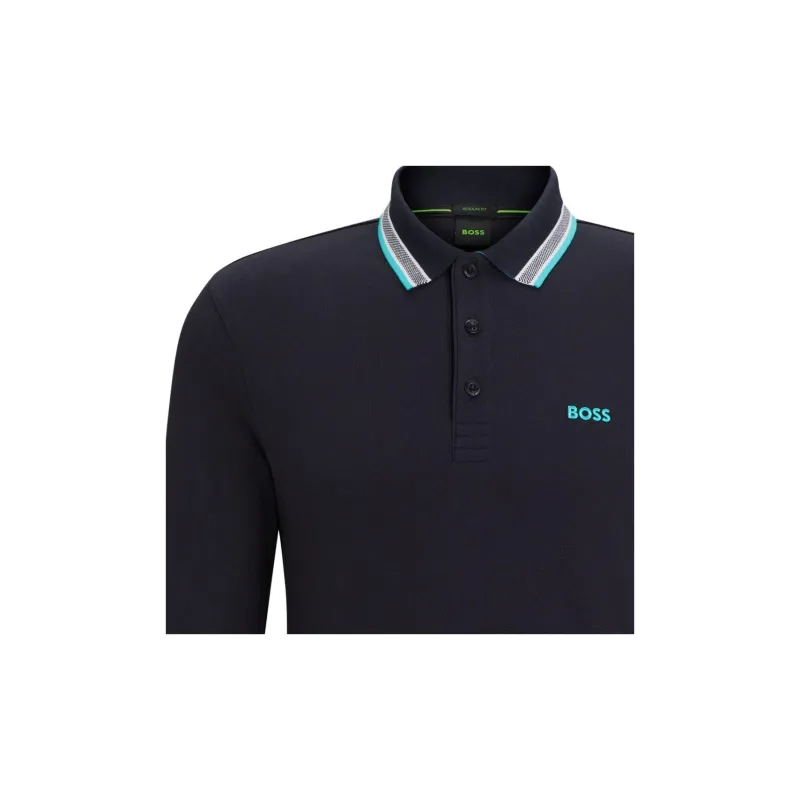 HUGO BOSS Cotton Piqué Polo Shirt With Contrast Logo Polo Shirt Men's Marine Blue-4