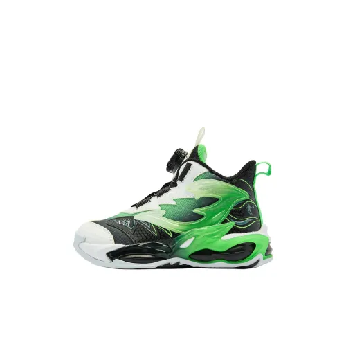 QIAODAN Anti Slip Wear Resistant Mid Top Children's Basketball Shoes Black Green Children Aged 3 7 Years Old