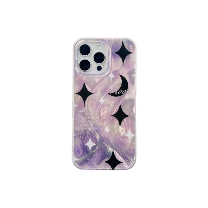 Wei Xin Acrylic Material Purple Feather Satin Stars Moon Phone Cases Compatible With IPhone 16/15/14/13/Pro/Mac-3