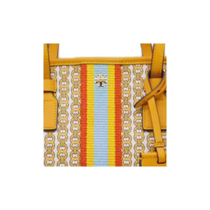 TORY BURCH Gemini Link Canvas Bag, Tote Bag, Shopping Bag, Shoulder Bag, Handbag Medium Size Women's Yellow Multicolor-2