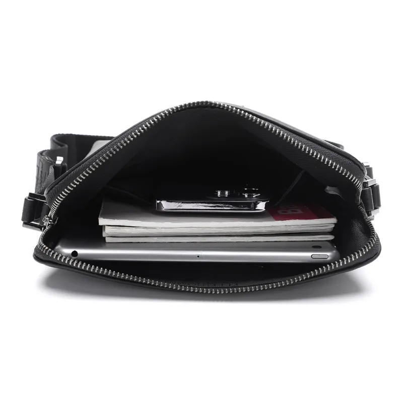 ELLE HOMME Cow Leather Shoulder Bag, Crossbody Bag Regular Men's Black-7