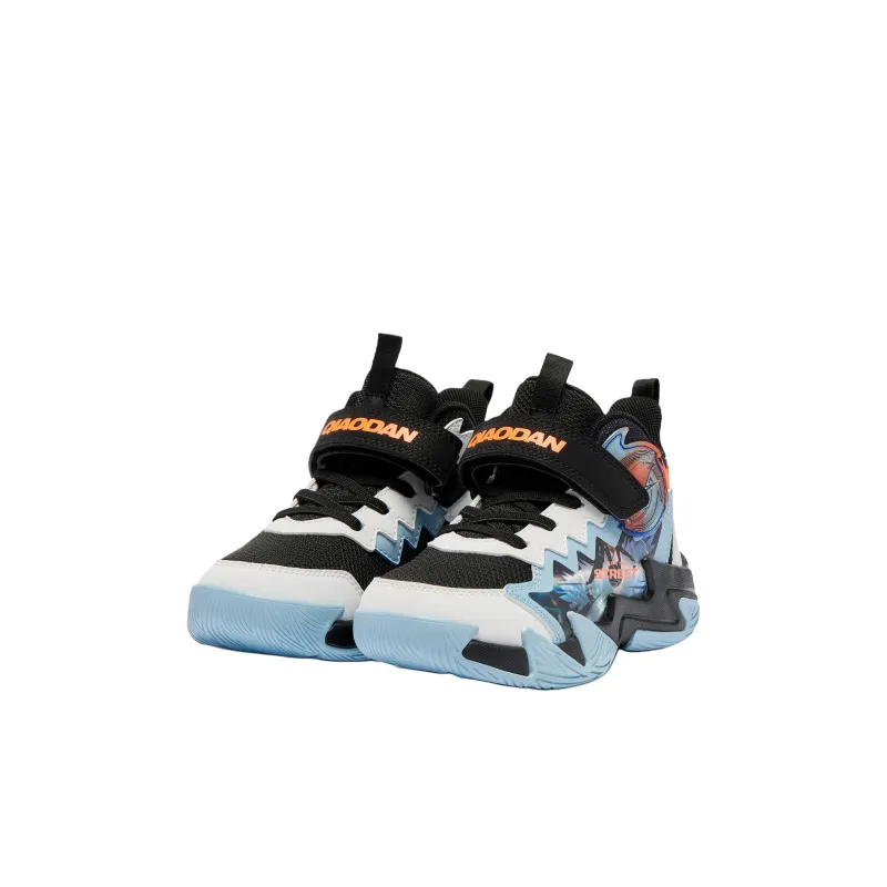 QIAODAN Anti Slip Wear Resistant Mid Top Children's Basketball Shoes Black/Shiny Orange Children Aged 3 7 Years Old-2