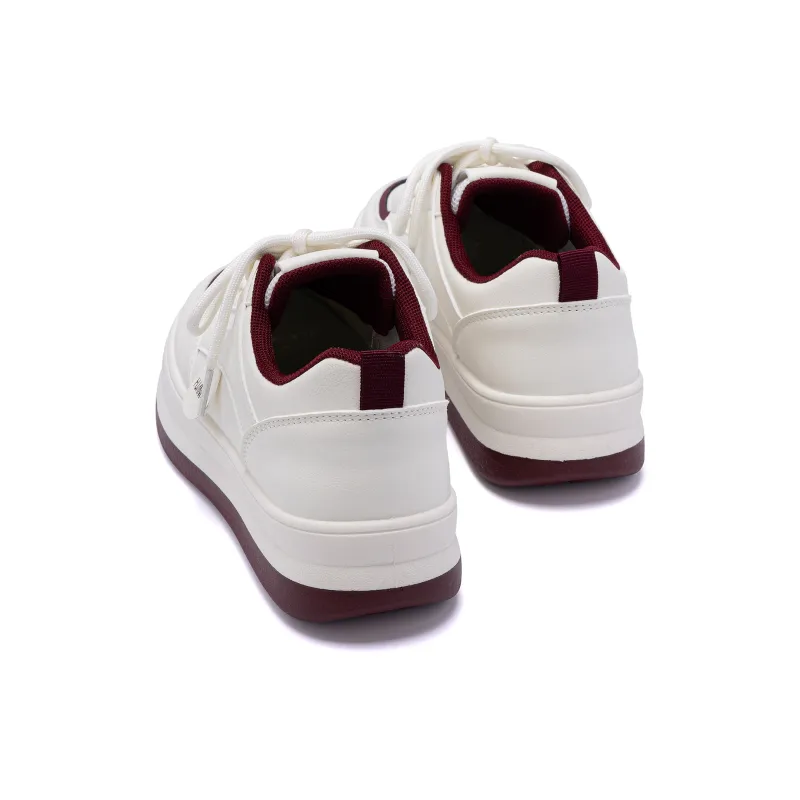HUANQIU Anti Slip And Wear Resistant Height Increasing Low Top Skateboard Shoes Women's Beige Burgundy-6