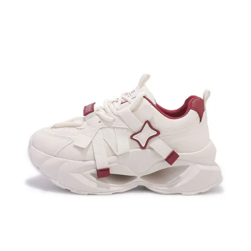 SNXR Anti Slip Wear Resistant Low Top Chunky Sneakers Women's Beige Red
