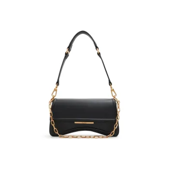 ALDO Artificial Leather Saddle Bag, Shoulder Bag Medium Size Women's Black/Dark Beige/Khaki