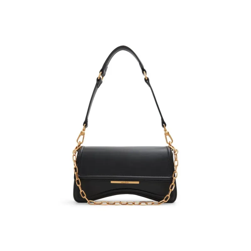 ALDO Artificial Leather Saddle Bag, Shoulder Bag Medium Size Women's Black/Dark Beige/Khaki-0