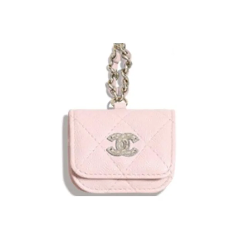 CHANEL Calfskin Airpods Pro Case Necklace Pouch, Shoulder Bag, Crossbody Bag, Cell Phone Pouch Women's Pink-1
