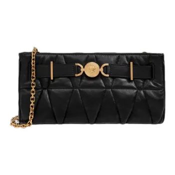 VERSACE VERSACE Leather Crossbody Bag Shoulder Bag Large Size Women's Black