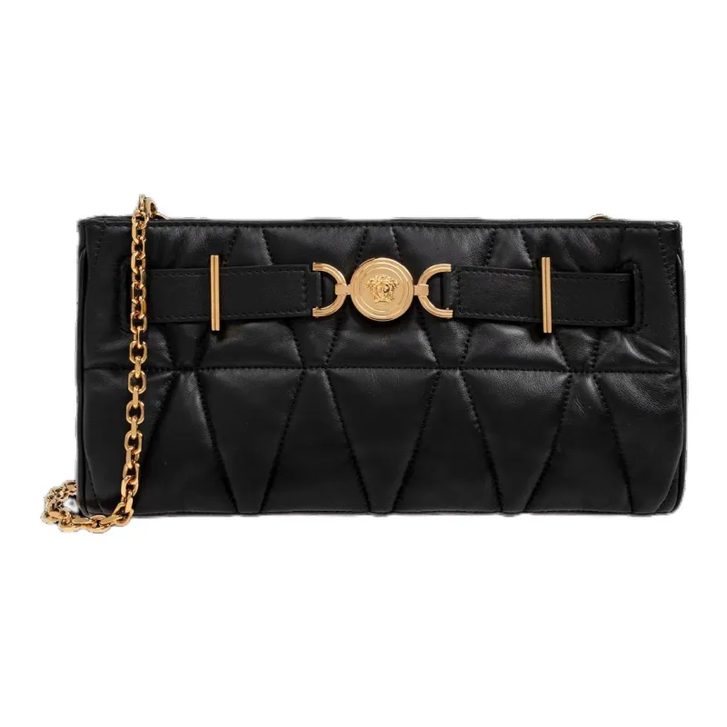 VERSACE VERSACE Leather Crossbody Bag Shoulder Bag Large Size Women's Black-0