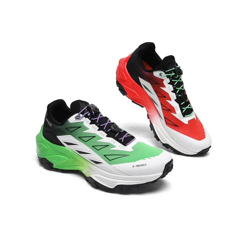 GLUNA Cushioned Wear Resistant Lightweight Low Top Trail Running Running Shoes Unisex Red Green Mismatched-1