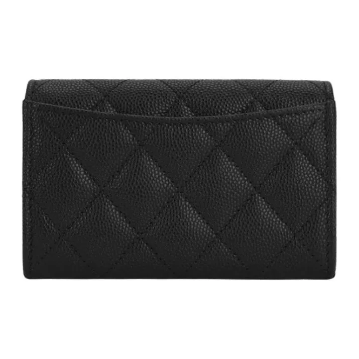 CHANEL 23C Early Spring Grain Embossed Caviar Calfskin With Gold Metal Flap Bag Card Holder Women's Black-2