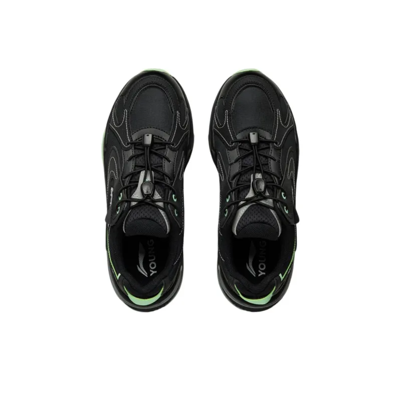 LINING YOUNG Slip Resistant Breathable Low Top Kids Lifestyle Shoes Black/Fluorescent Aqua Green Teenagers-2