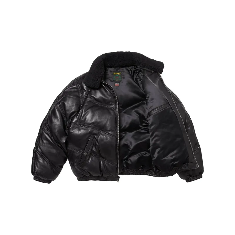 Supreme Schott Chevron Leather Down Puffer Jacket-3