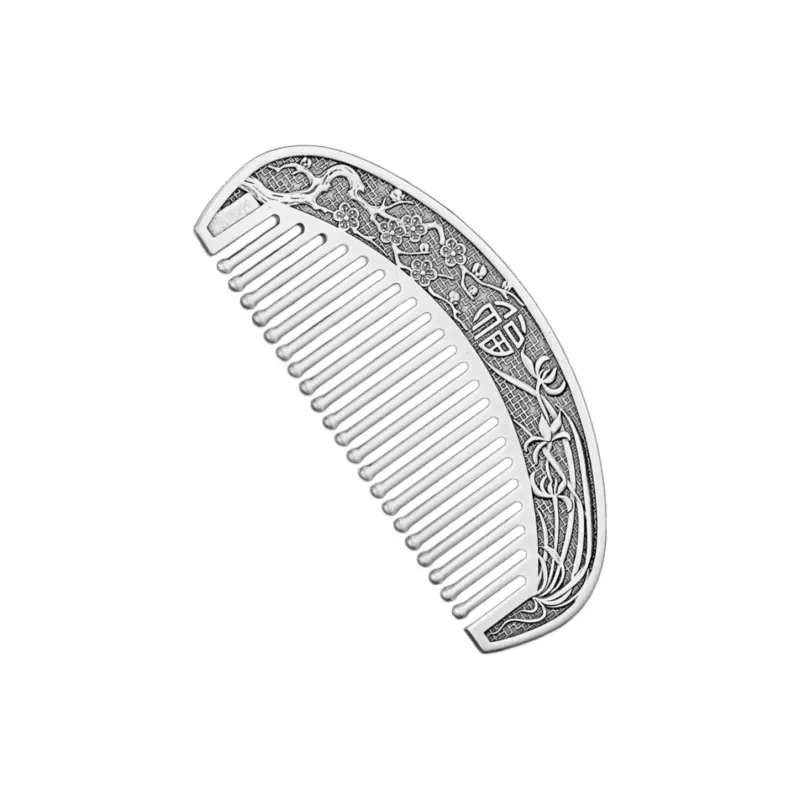 QINGFU 999 Fine Silver Semi Circular Comb For Scraping And Massaging Women's-8