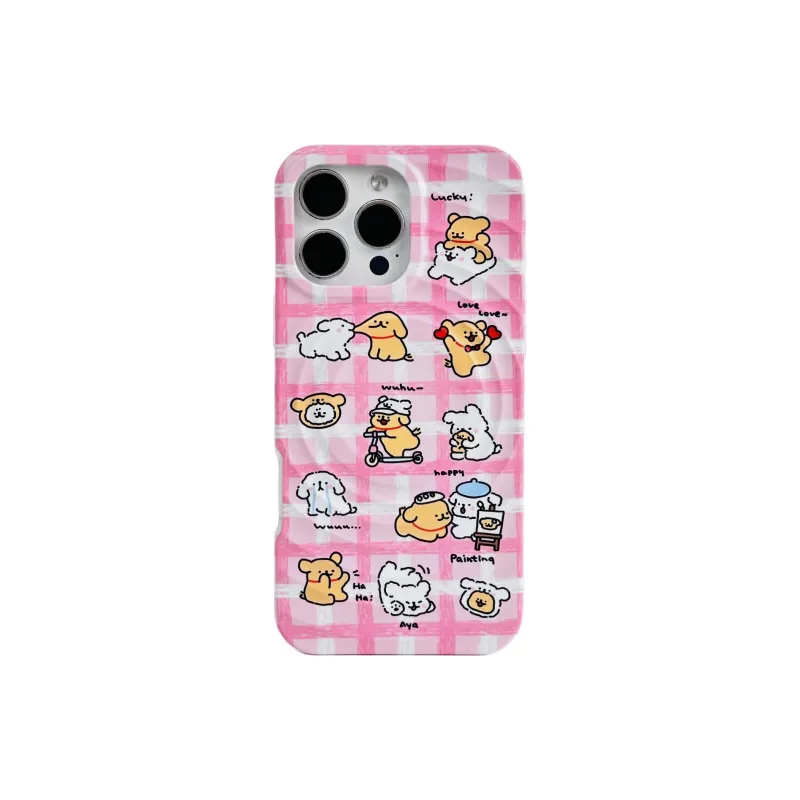 Wei Xin Acrylic Material Couple Dog Magnetic Stand Phone Cases Compatible With IPhone 16/15 Pro Max/Apple 13/14 Pro/Max-12