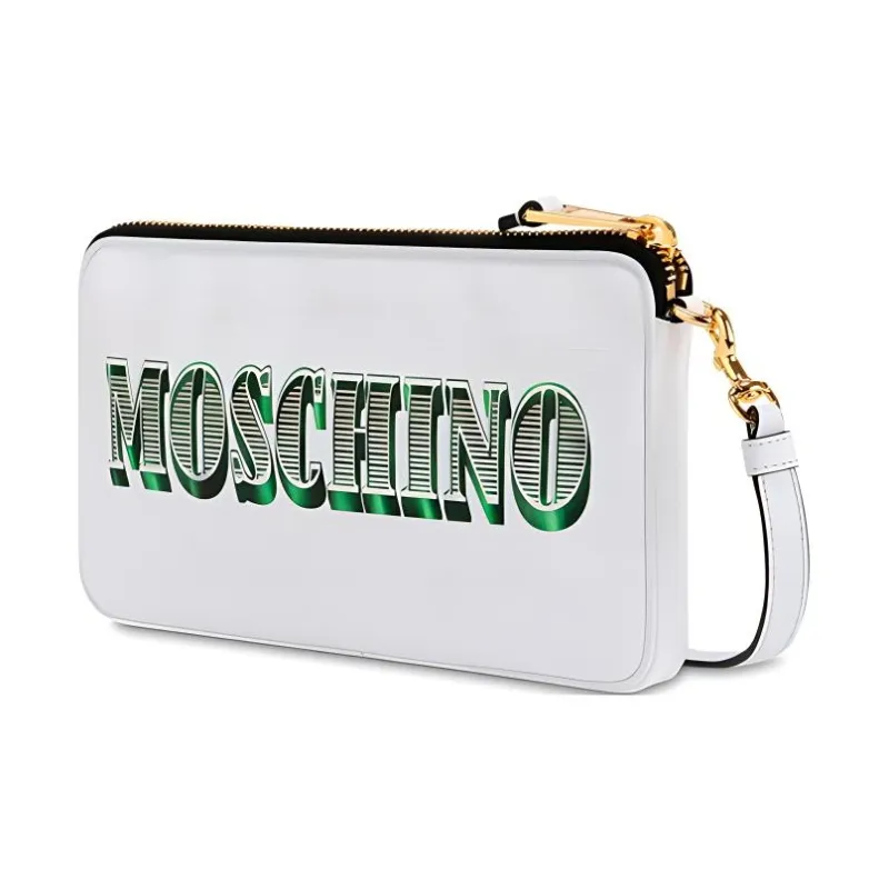 MOSCHINO Leather One Shoulder Crossbody Clutches Women's White-1