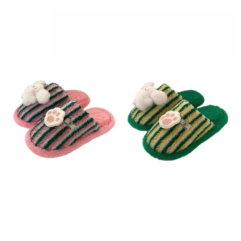 Thin Strips Cotton Slippers Unisex, Pink-30