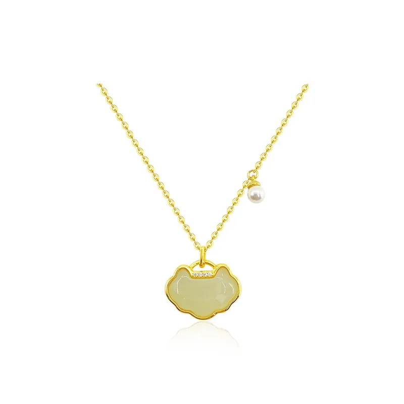 Andaozi Natural Hetian Jade Necklace Pale Greenish White Jade Unisex-0