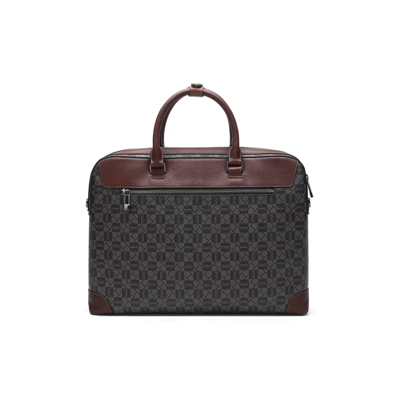 ELLE HOMME PVC Artificial Leather With Synthetic Leather Crossbody Briefcase Tubas Men's Dark Coffee-3