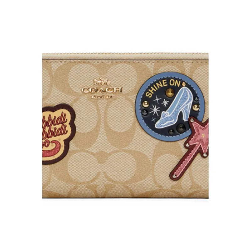 COACH Disney Cinderella Collaboration Accordion Zip Canvas With Leather Wallet Women's Khaki-3