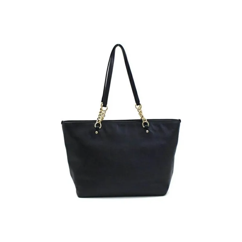 COACH Sophia Pebbled Leather Canvas Bag Shopping Bag Chain One Shoulder Tote Large Size Women's Black-3