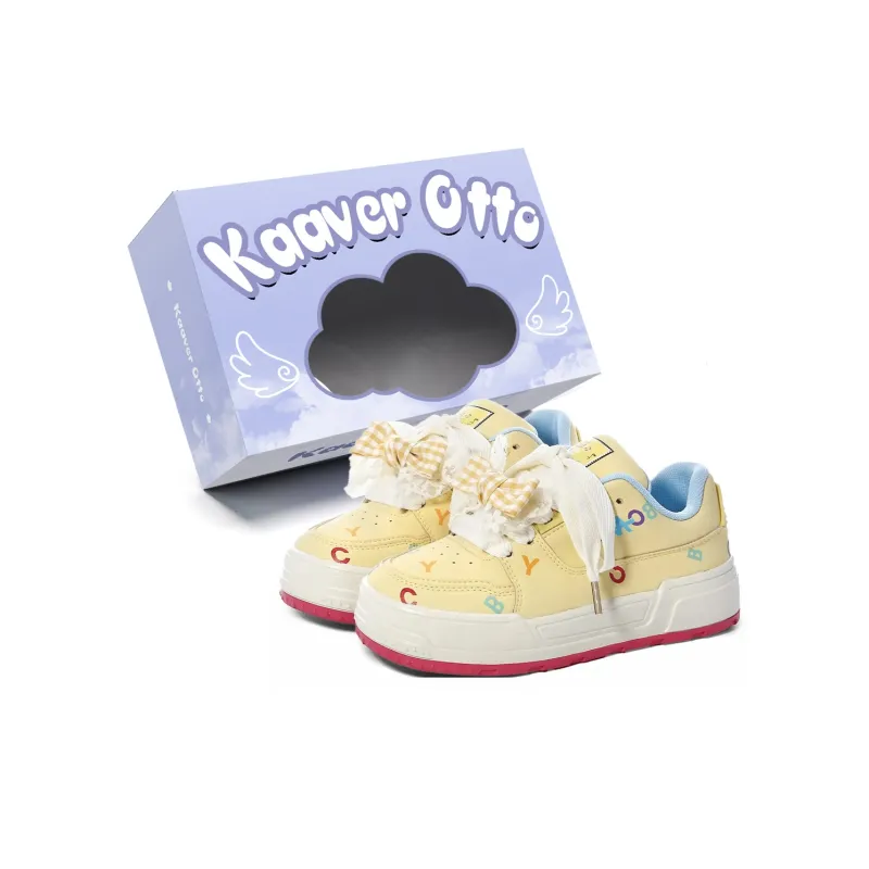 KAAVER OTTO Slip Resistant, Abrasion Resistant, Lightweight, Breathable Low Top Skateboard Shoes Women's Cream Yellow-5