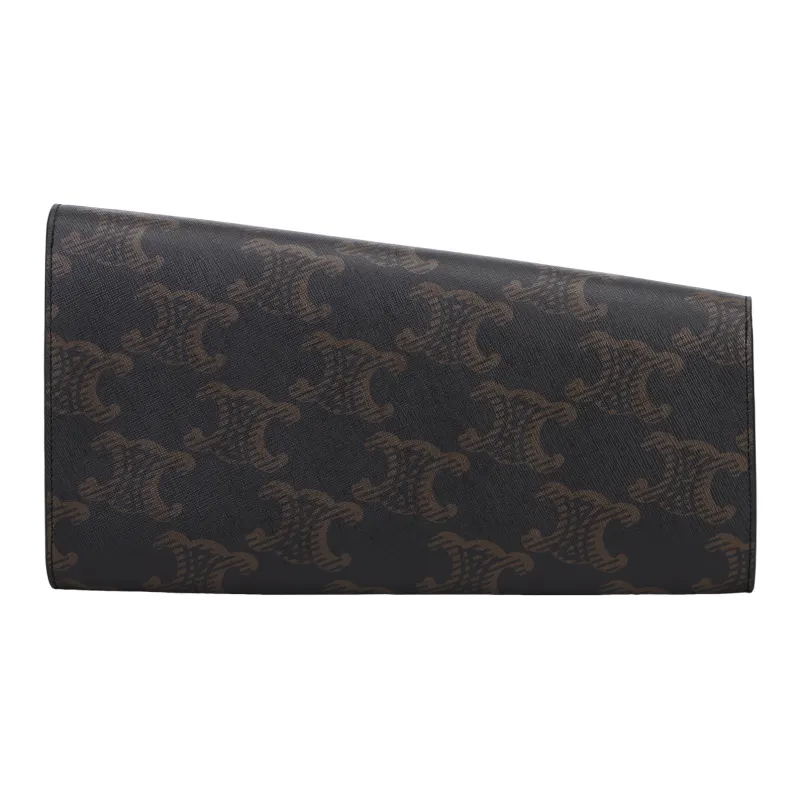 CELINE Triomphe Canvas paneled Calfskin Trim Clutch Women's Tawny-1