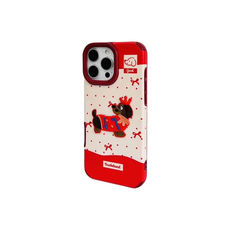 Wei Xin Leather Material Red Polka Dot Embroidered Puppy Lanyard Phone Cases Compatible With IPhone 16/15/14/13/Pro/Mac-10