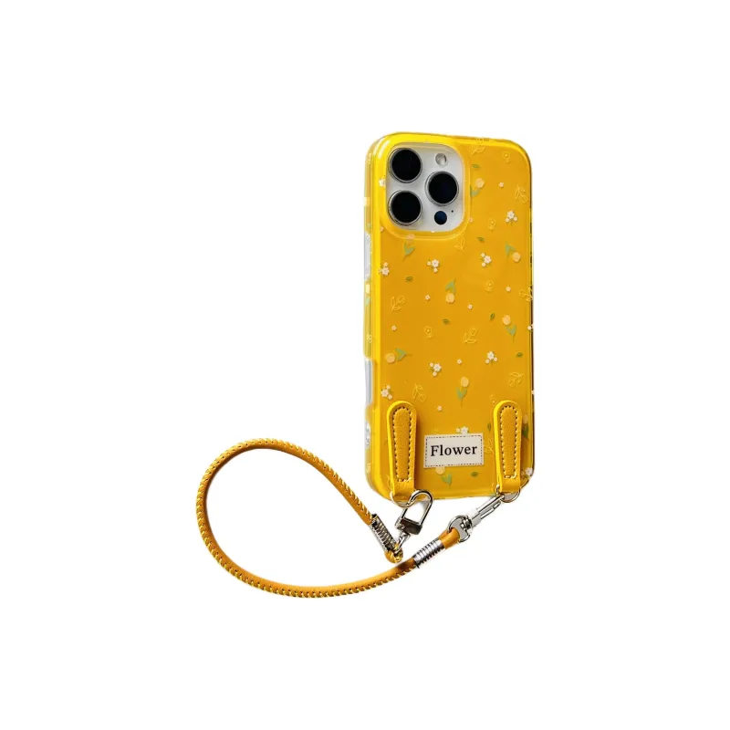 Wei Xin Acrylic Material Yellow Floral Lanyard Phone Cases Compatible With IPhone 16/15 Pro Max/Apple 13/14 Pro/Max-1