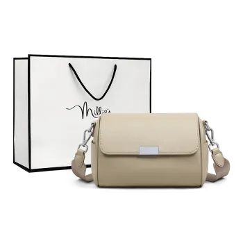 MILLIE'S Cow Leather One Shoulder Small Square Bag, Crossbody Bag Regular Women's Beige Yellow