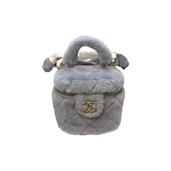CHANEL Wool Plush Bag Makeup Bag Handbag Women's Gray