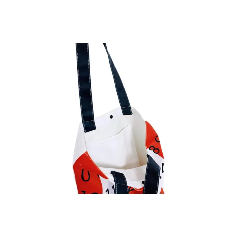 3omeTHINGCHIC Polyester Shopping Bag Reusable Bag Handbag Shoulder Bag Regular Unisex Red & White-3
