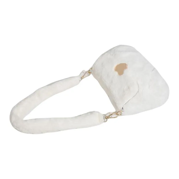 NX DOUGHNUT Artificial Plush Shoulder Bag Women's White-4