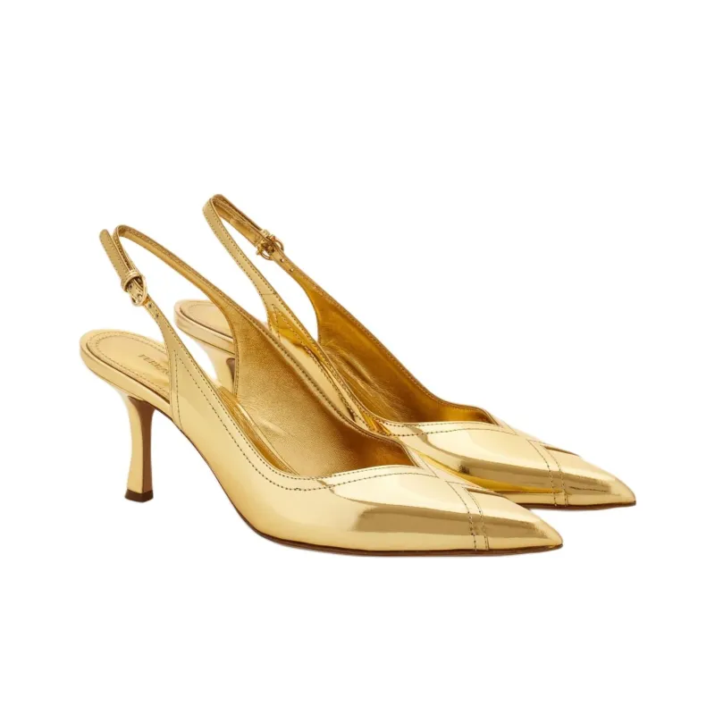 FERRAGAMO Slim Heel High Heels 7cm Women's Gold-2