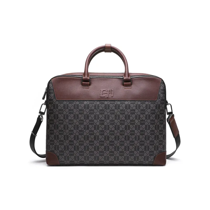 ELLE HOMME PVC Artificial Leather With Synthetic Leather Crossbody Briefcase Tubas Men's Dark Coffee-0