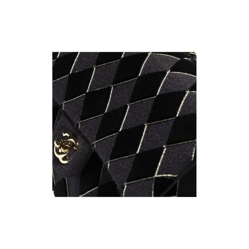 CHANEL Classic Flap CF Velour Metal Shoulder Bag, Crossbody Bag Women's Black/Gray-3