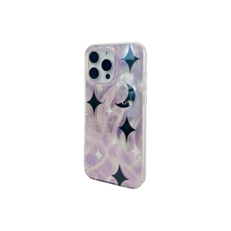 Wei Xin Acrylic Material Purple Feather Satin Stars Moon Phone Cases Compatible With IPhone 16/15/14/13/Pro/Mac-5