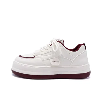 HUANQIU Anti Slip And Wear Resistant Height Increasing Low Top Skateboard Shoes Women's Beige Burgundy