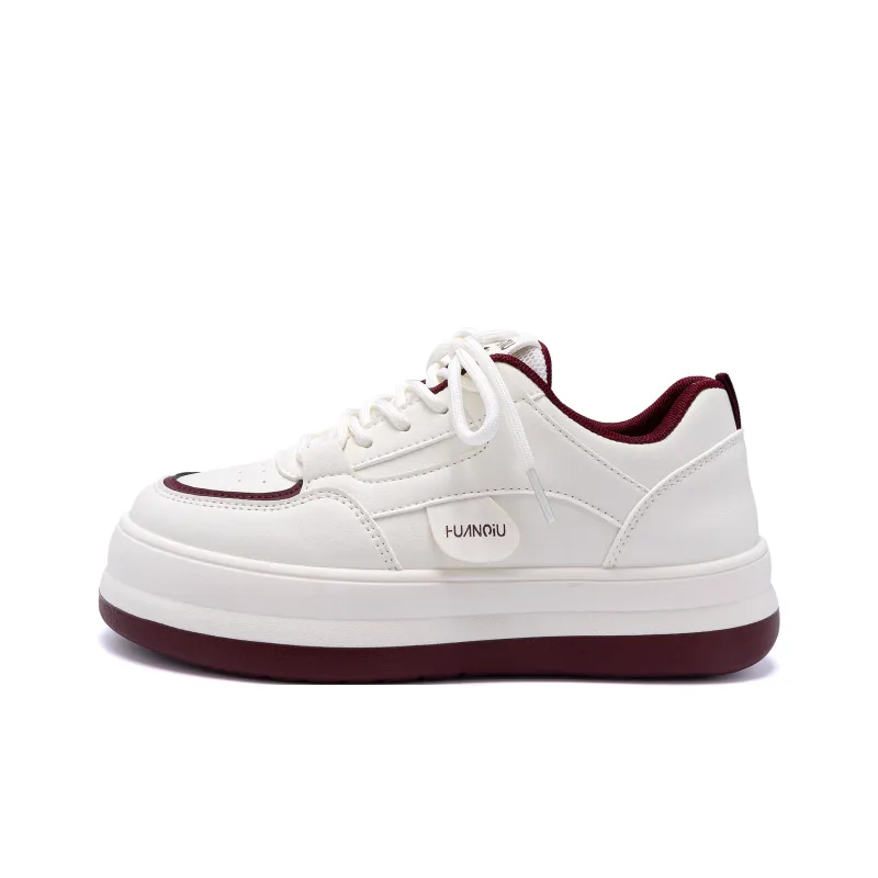 HUANQIU Anti Slip And Wear Resistant Height Increasing Low Top Skateboard Shoes Women's Beige Burgundy-0