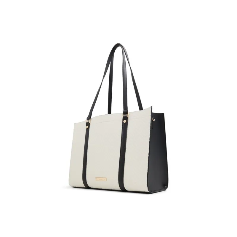 ALDO Artificial Leather Tote Bag, Shopping Bag, Shoulder Bag Medium Size Women's Black/Black White-4