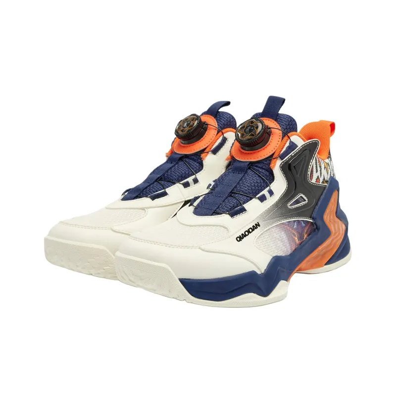 QIAODAN Anti Slip Wear Resistant Mid Top Children's Basketball Shoes Ivory/Serene Blue Teenagers-2