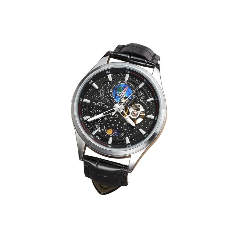 ROLENDO R Automatic Mechanical Movement Cowhide Strap Watch Men's Watches Black Dial-2