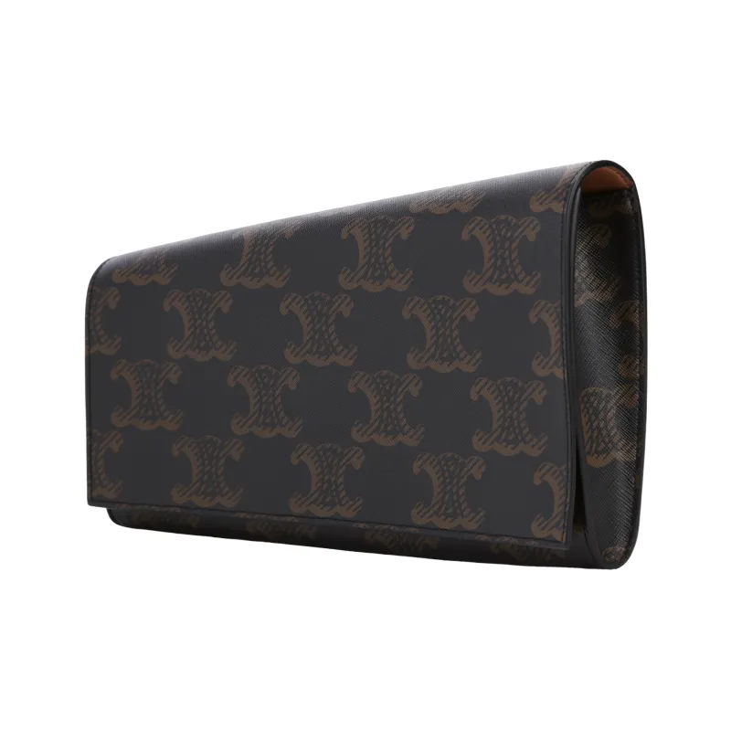 CELINE Triomphe Canvas paneled Calfskin Trim Clutch Women's Tawny-2