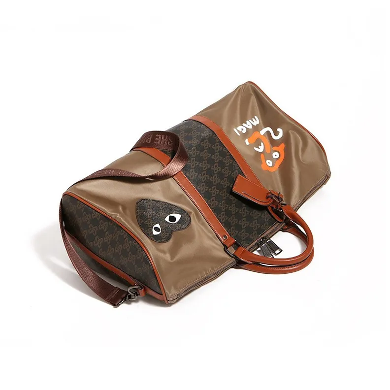 VIHUS Oxford Patchwork PVC Gym Bag Handbag Travel Bag Unisex Black/Brown-3