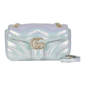 GUCCI GG Marmont Quilted Leather Crossbody Bag, Shoulder Bag Small Size Women's Iridescence Blue