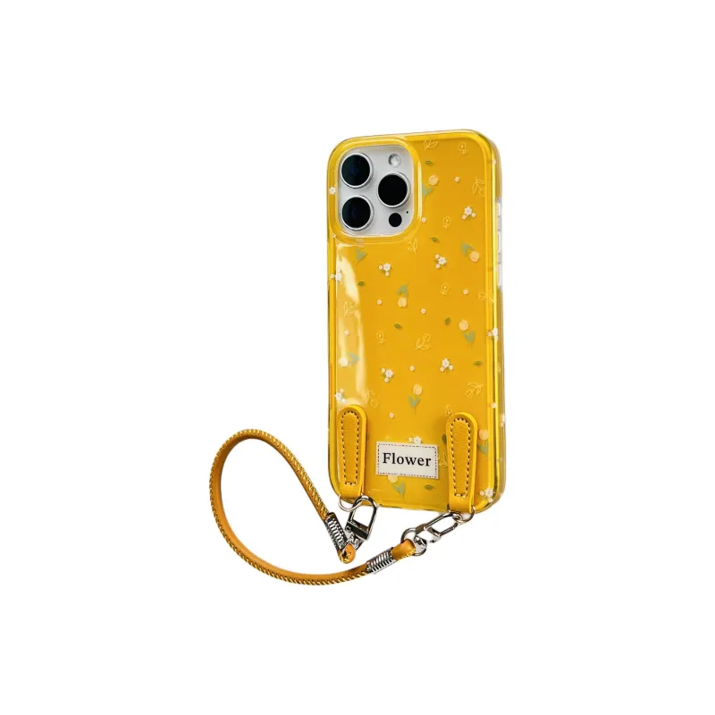 Wei Xin Acrylic Material Yellow Floral Lanyard Phone Cases Compatible With IPhone 16/15 Pro Max/Apple 13/14 Pro/Max-2