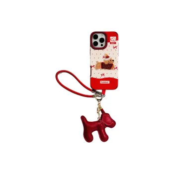 Wei Xin Leather Material Red Polka Dot Embroidered Puppy Lanyard Phone Cases Compatible With IPhone 16/15/14/13/Pro/Mac