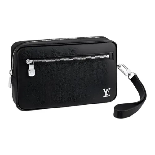 LOUIS VUITTON Cow Leather Clutch Men's Black