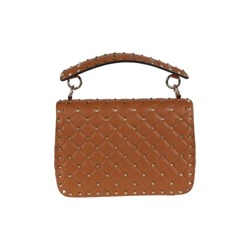 Valentino Rockstud Leather One Shoulder Handbags Medium Size Women's Flesh Cardamom Color-2